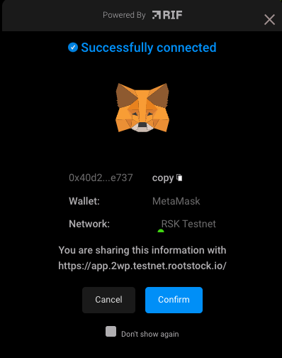 Confirm metamask wallet connection